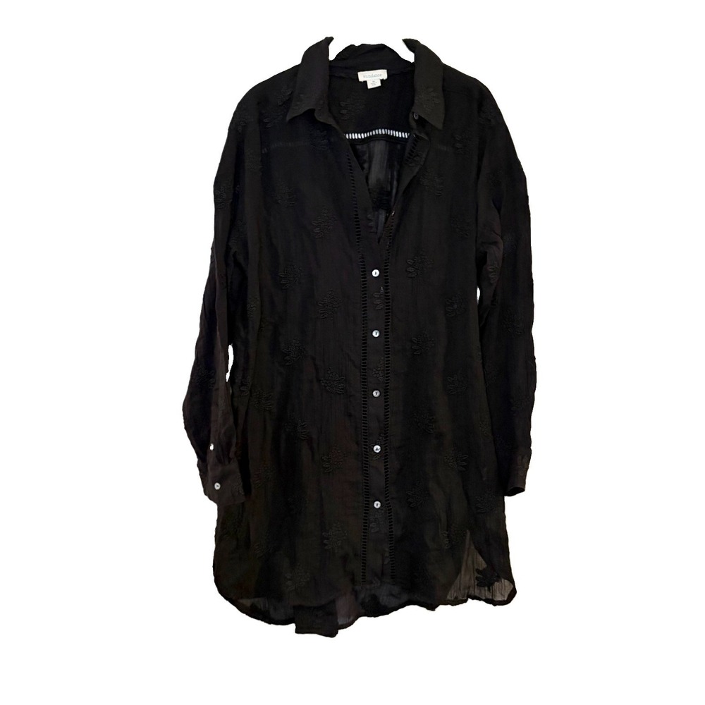 Sundance Cloverfield Embroidered Button Down Shirt Tunic Semi-Sheer Size M